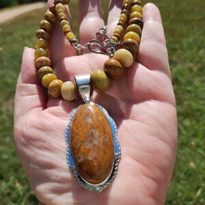 Jay King DTR mine finds Natural Stone necklace pendant set 925 Sterling Silver